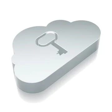 3d metallic Cloud With Key icon with reflection, vector illustration 스톡 일러스트