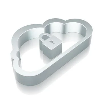 3d metallic Cloud With Padlock icon with reflection, vector illustration Stock Illustration