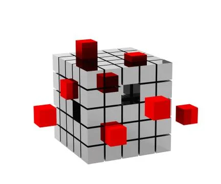 3d metallic cube with red cubes Illustrazione stock