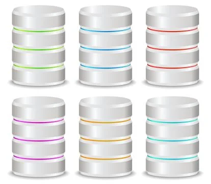 3d metallic cylinders, barrels for database, mainframe, server, webhosting th Illustrazione stock