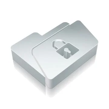 3d metallic Folder With Lock icon with reflection, vector illustration 库存插图