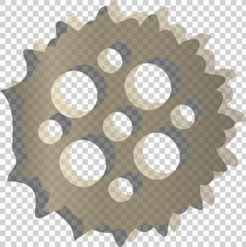 3D metallic gear is featuring scalloped edge and circular cutouts on transparent Stock Illustration