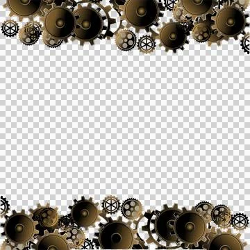 3D metallic gears and cogs are forming vector art borders on transparent Stock Illustration