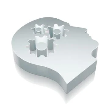 3d metallic Head With Gears icon with reflection, vector illustration Stock Illustration