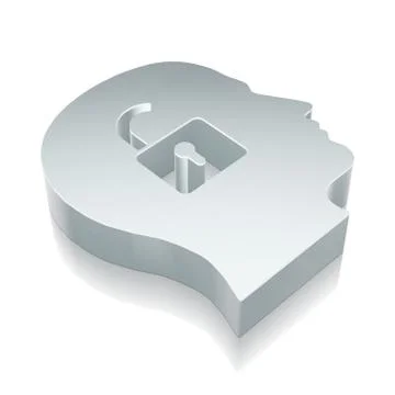 3d metallic Head With Padlock icon with reflection, vector illustration Stock Illustration