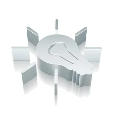 3d metallic Light Bulb icon with reflection, vector illustration 스톡 일러스트
