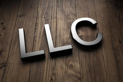 3d metallic LLC sign on rustic wooden boards 스톡 사진