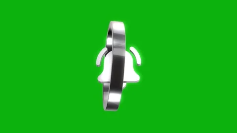 3D metallic notification bell icon rotating in chrome circle frame on green.. Vídeo Stock 346499363