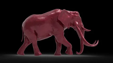 3D Metallic Red Low Poly Elephant Walking, Loop Animation Background, Geomet Stockbeeldmateriaal 341743618