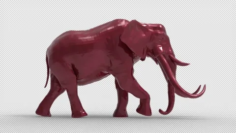 3D Metallic Red Low Poly Elephant Walking, Loop Animation Background, Geomet Stock Footage 344366177