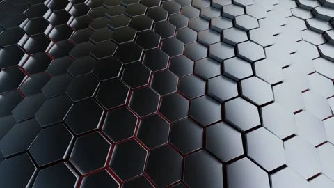 3d Metallic Silver Hexagon Tile Ripple with Red Glow Beneath Animated Background Stock Footage 131669555