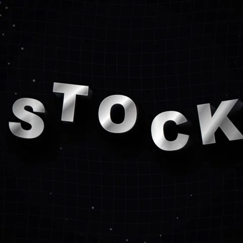 3D Metallic Stock Text in Motion on a Dark Grid Background Stock Footage 346282802