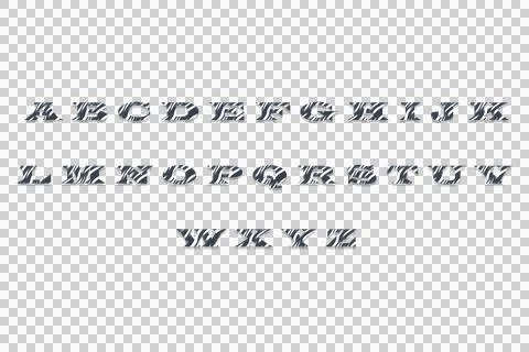 3D Metallic Wave Alphabet Set – Silver &amp; Dark Grey Decorative Typography Stock-Illustration