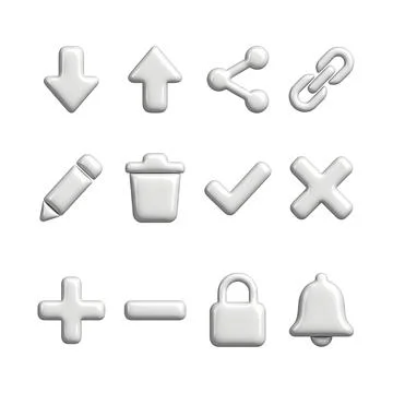 3D Metallic Web User Interface Icon Set Collection Stock Illustration