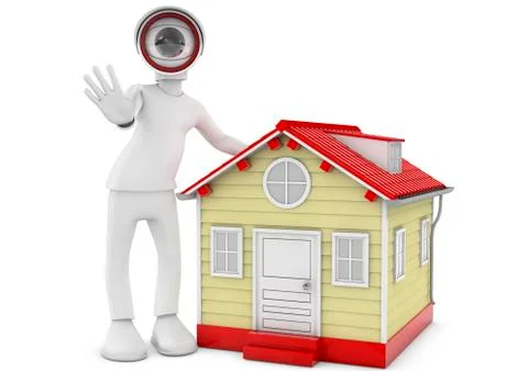3d metaphor, CCTV Camera with house. Stock Illustration