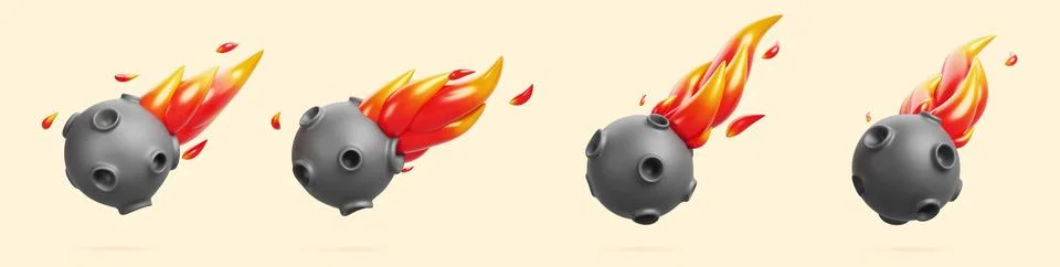 3d meteor, comet, star or asteroid with space trail fire effect. Meteorite flame Stock Illustration