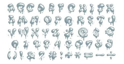 3D meting font with fluid abstract bubble shapes of dripping liquid white metal Stock Illustration