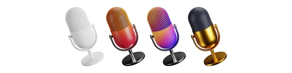 3D mic set packed with stylish broadcasting vectors for online radio branding Stock Illustration