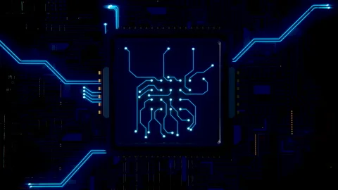 3D Microchip. Visualization of a digital impact or a processor or computer Stock Footage 186018133