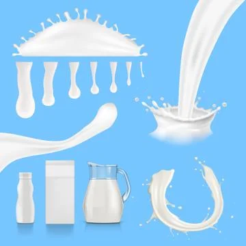 3D Milk Splashes And Flow Cream Set Stock Illustration