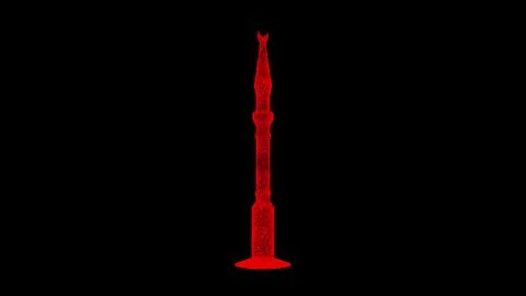 3D minaret on black bg. Object dissolved red flickering particles. Business b イラスト素材