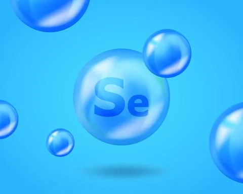3D Mineral Se Selenium drop pill capsule. Blue nutrition design for beauty Stock Illustration