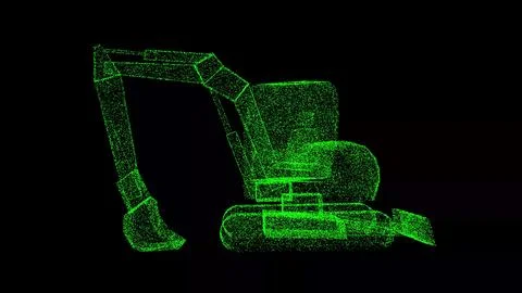 3D Mini Excavator on black background. Construction Machinery concept. Equipm 스톡 일러스트
