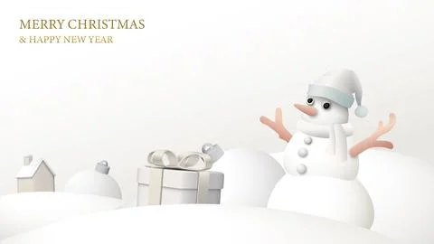 3D mini model of cute snowman and gift box in Winter Wonderland with MERRY .. Stock Illustration