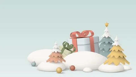 3D mini model of Winter Wonderland with gift boxes, snowdrift and decorated.. Stock Illustration