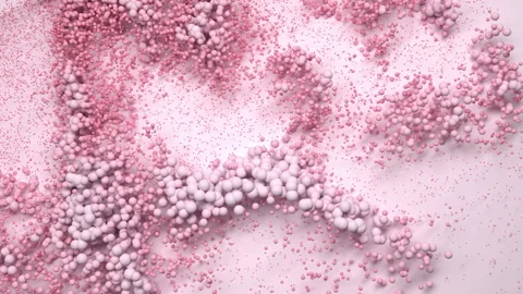 3D minimal background.Pink spheres.  Matte color. Drop down flowing bubbles Stock Footage 141567920