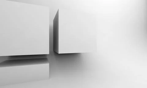 3d minimal installation of boxes in an empty room Stock Illustration