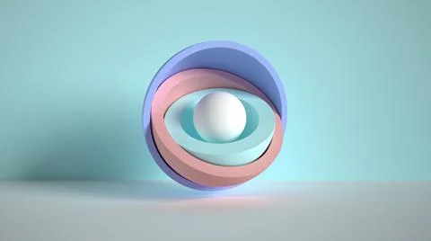 3d minimal motion design, ball hidden inside colorful hemispheres, layers ope Stock Illustration