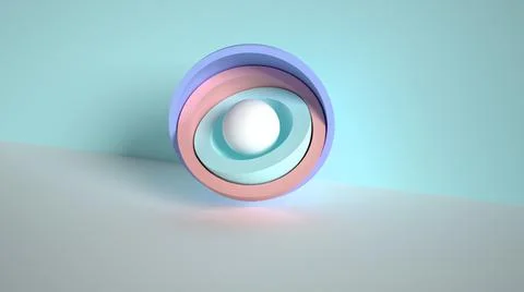 3d minimal motion design, ball hidden inside colorful hemispheres, layers ope Stock Illustration
