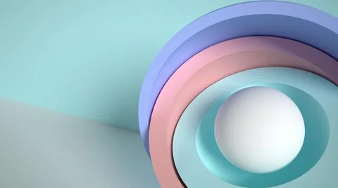 3d minimal motion design, ball hidden inside colorful hemispheres, layers ope Stock Illustration