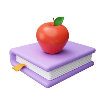 3d Minimal school icon concept, Apple on a stack of books. icon isolated on Stock Illustration
