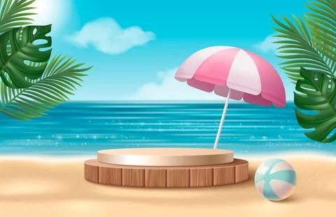 3d minimal summer beach podium for product display Illustrazione stock
