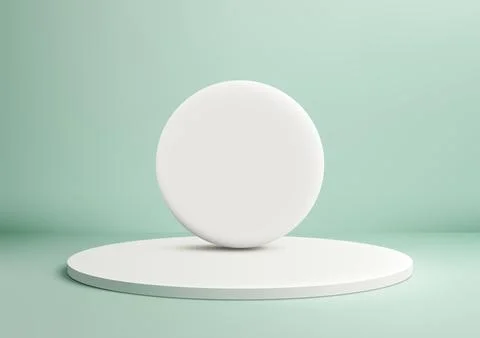 3D Minimal White Circle Platform on Soft Mint Green Background for Product .. Stock Illustration