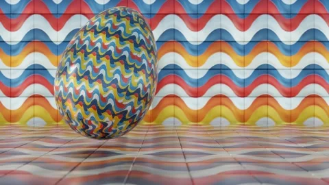 3D minimalist Easter egg design with a glass texture and retro wave elements, Stock Footage 297689995