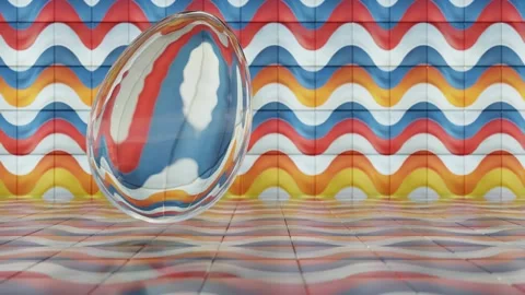 3D minimalist Easter egg design with a glass texture and retro wave elements, Stock Footage 297689996