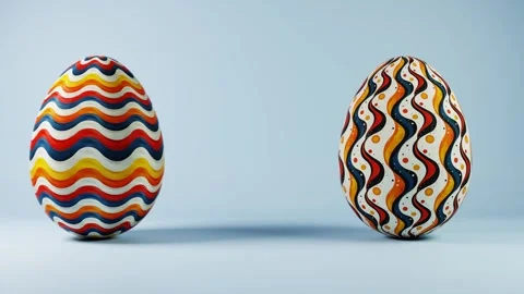 3D minimalist Easter egg design with a glass texture and retro wave elements, Stock Footage 297690024
