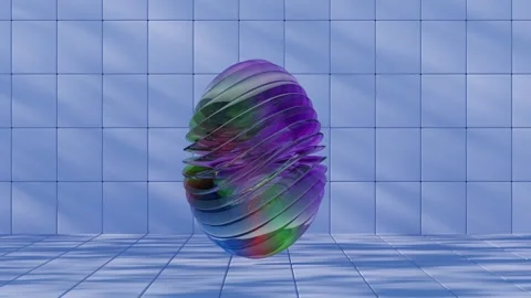 3D minimalist Easter egg design with a glass texture and retro wave elements, Stock Footage 297690030