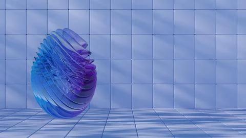 3D minimalist Easter egg design with a glass texture and retro wave elements, Illustrazione stock