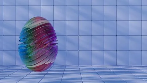 3D minimalist Easter egg design with a glass texture and retro wave elements, Stockillustratie