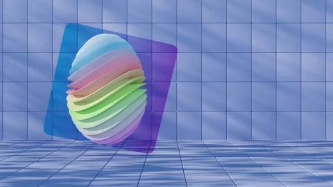 3D minimalist Easter egg design with a glass texture and retro wave elements, Illustrazione stock