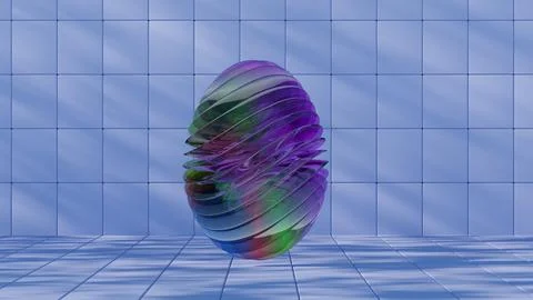 3D minimalist Easter egg design with a glass texture and retro wave elements, Illustrazione stock