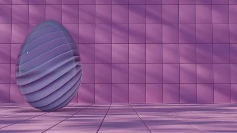 3D minimalist Easter egg design with a glass texture and retro wave elements, Stock Illustration