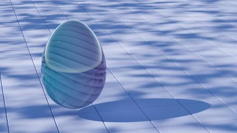 3D minimalist Easter egg design with a glass texture and retro wave elements, Stock Illustration