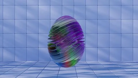 3D minimalist Easter egg design with a glass texture and retro wave elements, Illustrazione stock