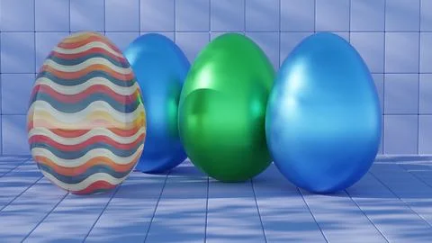 3D minimalist Easter egg design featuring a retro wave pattern, blending mode Stockillustratie