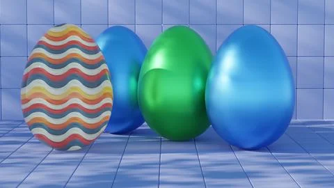 3D minimalist Easter egg design featuring a retro wave pattern, blending mode Stock Illustration